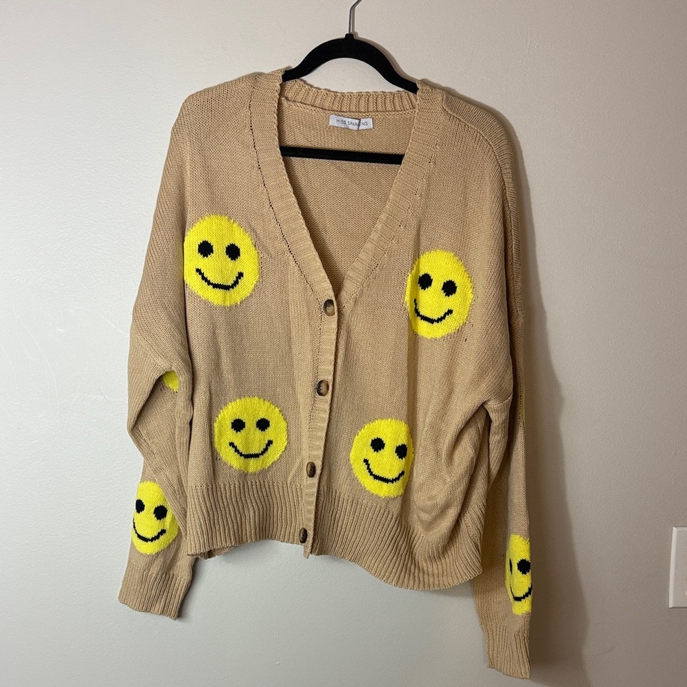 Dressed in LALA Tan Smiley Face Sweater